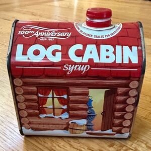 1987 100th Anniversary Log Cabin Syrup Tin with Red Roof